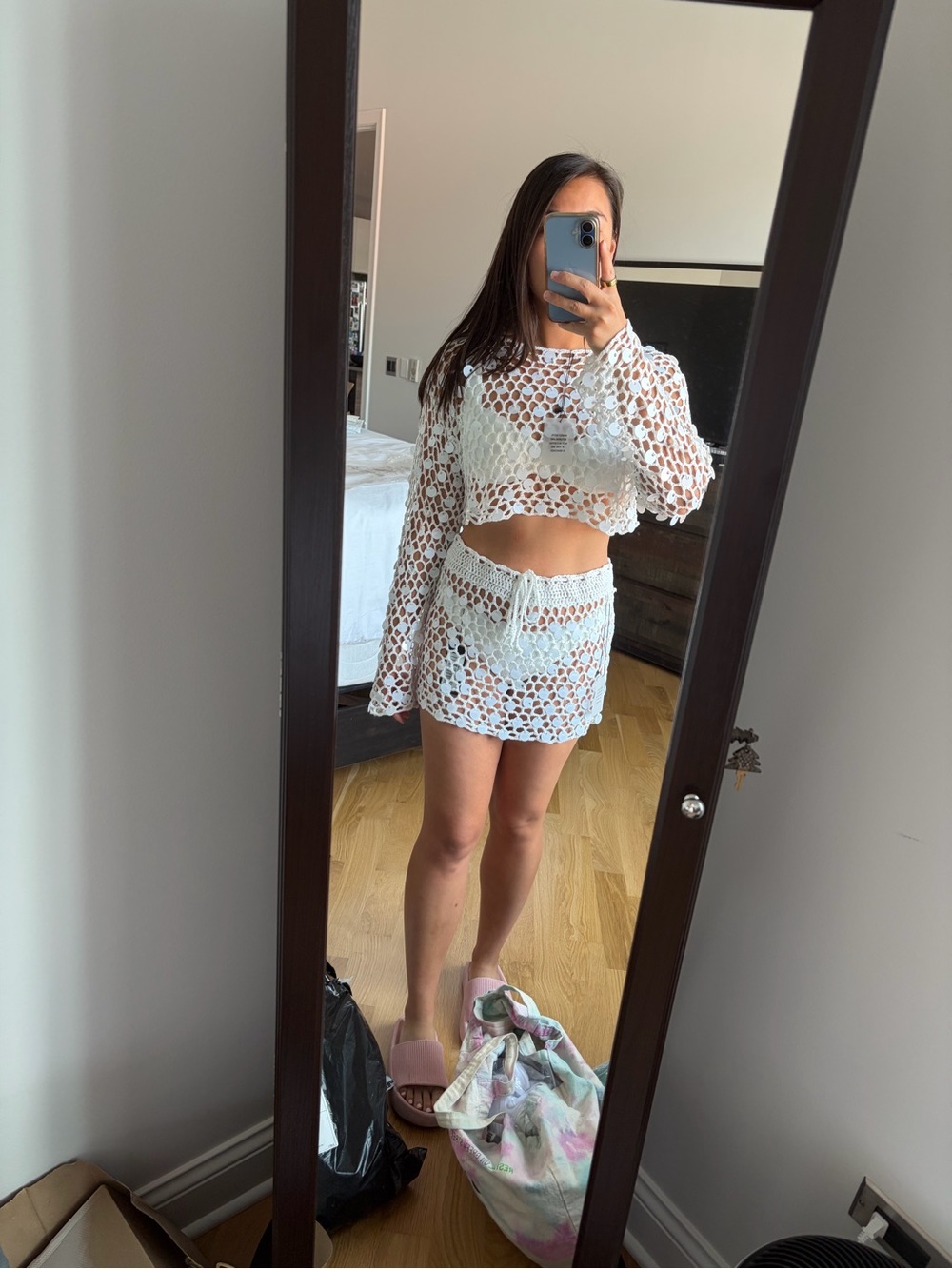 Superdown White Crochet Skirt Set - Size S